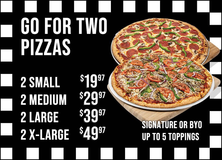 pizzatown go for two pizzas specials 19.97 to 49.97